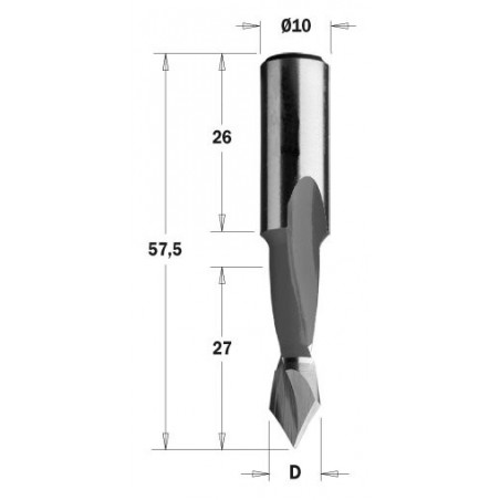 Wiertło przelotowe krótkie   HW D 5 I 27 L 57,5 S 10x26 RH