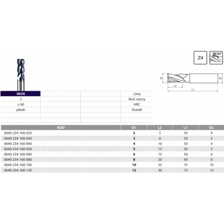 INOX VHM carbide END MILL for stainless steel