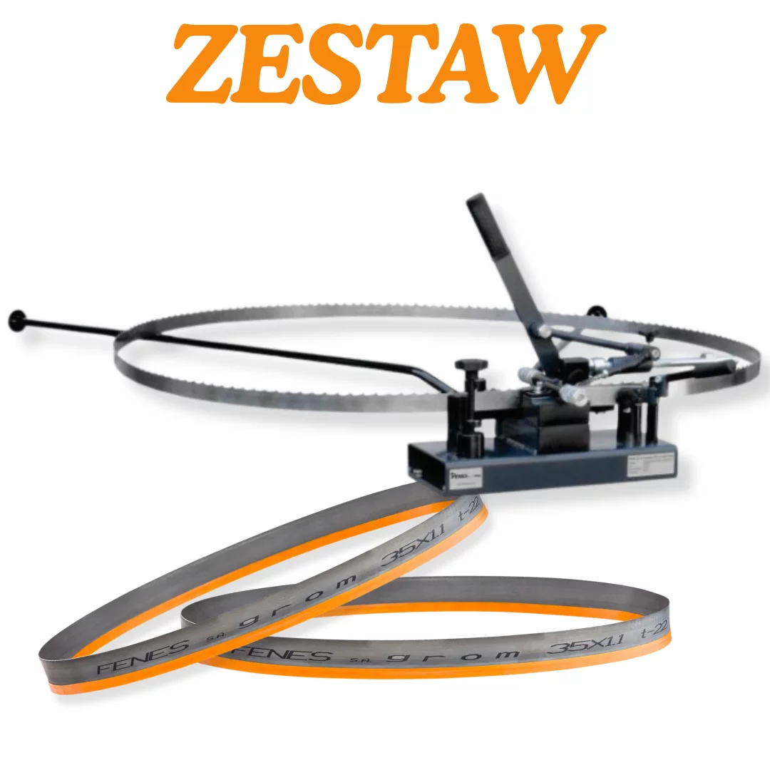 Rozwieracz do pił taśmowych FENES RPT-60 bez podstawy + Piła taśmowa do drewna GROM 35 x 1,1 x 4000 ROH - 5szt. ZESTAW