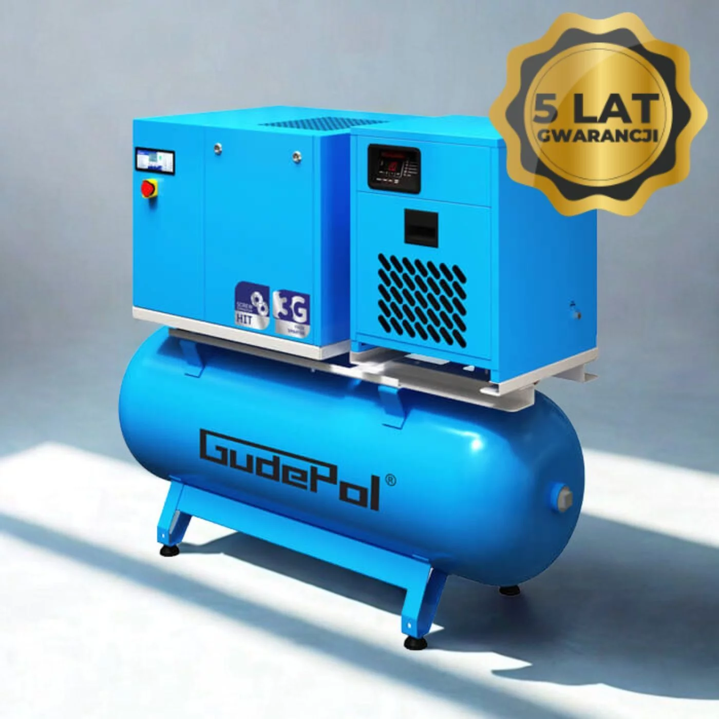 Kompresor śrubowy HIT-3G 3,0 kW 10 bar zbiornik 270 l 320 l/min z osuszaczem i filtracją GUDEPOL